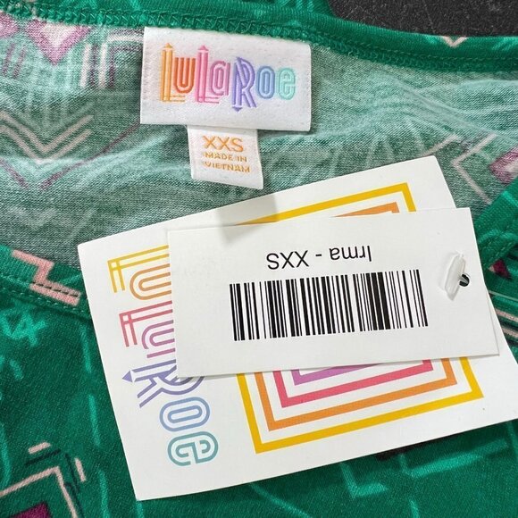 LuLaRoe Womens Size XXS Irma Shirt Black Green Print NWT - Picture 5 of 5